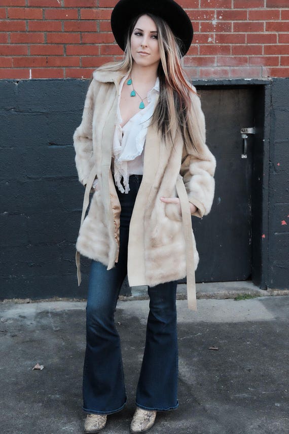 Vintage fur jacket/cream/tan/60's/70's/Size:small/