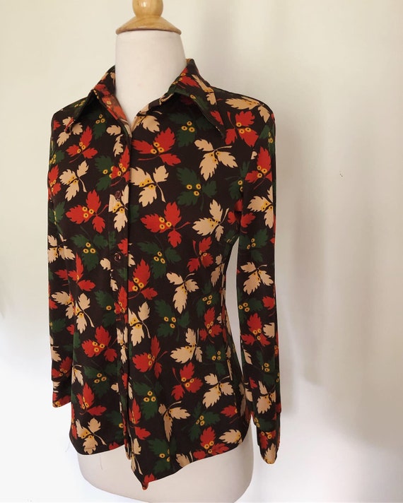 Vintage polyester 70's button down long sleeve bl… - image 2