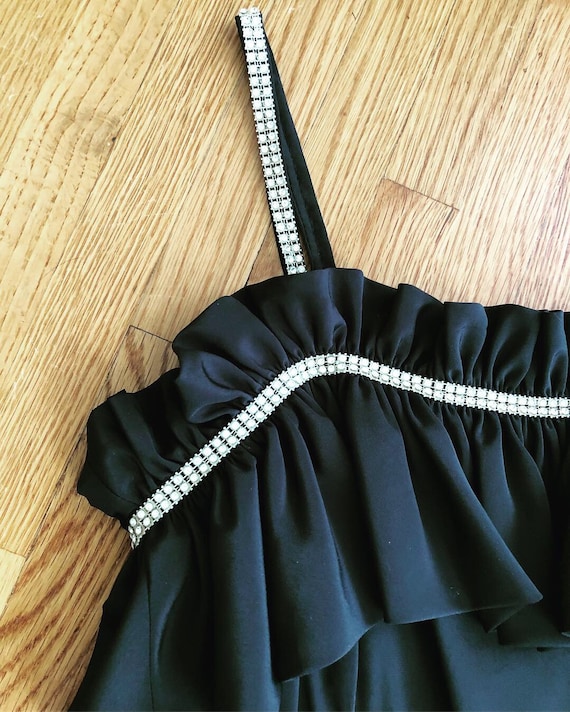 Vintage black jumpsuit/ruffles and rhinestones/ro… - image 3