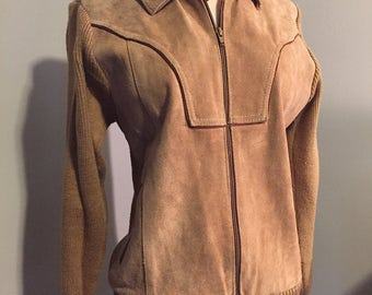 Vintage Western bomber jacket/Zip up/Tan/Brown/Size Small