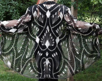 Vintage black and silver sequin beaded cover/jacket/XL