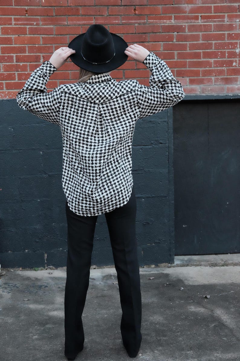 Vintage Black and White Silk Button Down Etsy