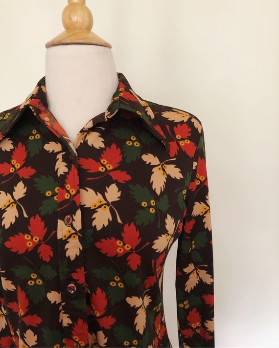 Vintage polyester 70's button down long sleeve bl… - image 4