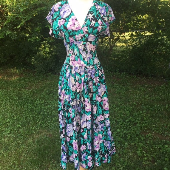 VIntage Purple and green floral dress/80s/Small - image 6