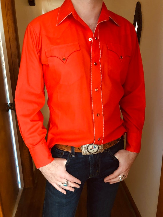 Vintage bright cherry red western snap shirt/HbarC