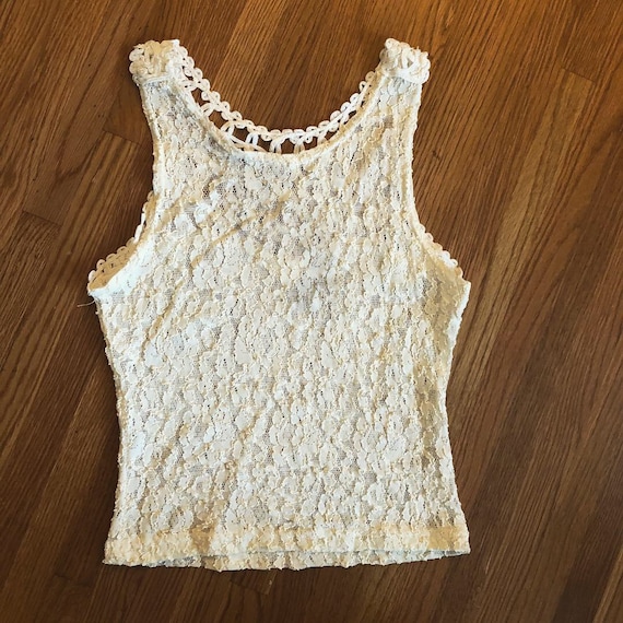 Vintage cream lace/mesh crop top/80's/90's/Size:S… - image 3