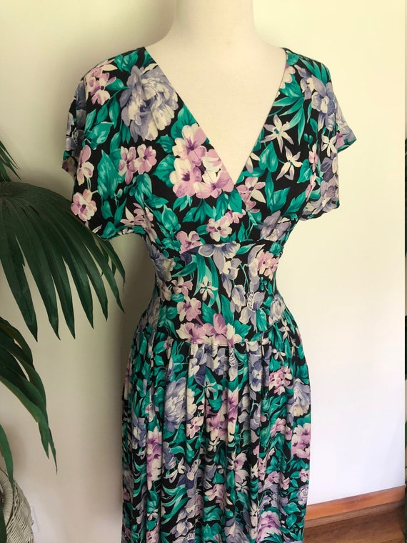 VIntage Purple and green floral dress/80s/Small - image 3