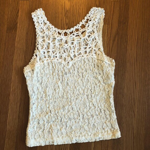 Vintage cream lace/mesh crop top/80's/90's/Size:S… - image 2