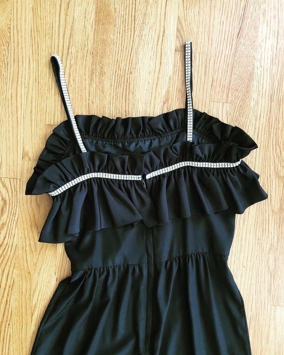 Vintage black jumpsuit/ruffles and rhinestones/ro… - image 5