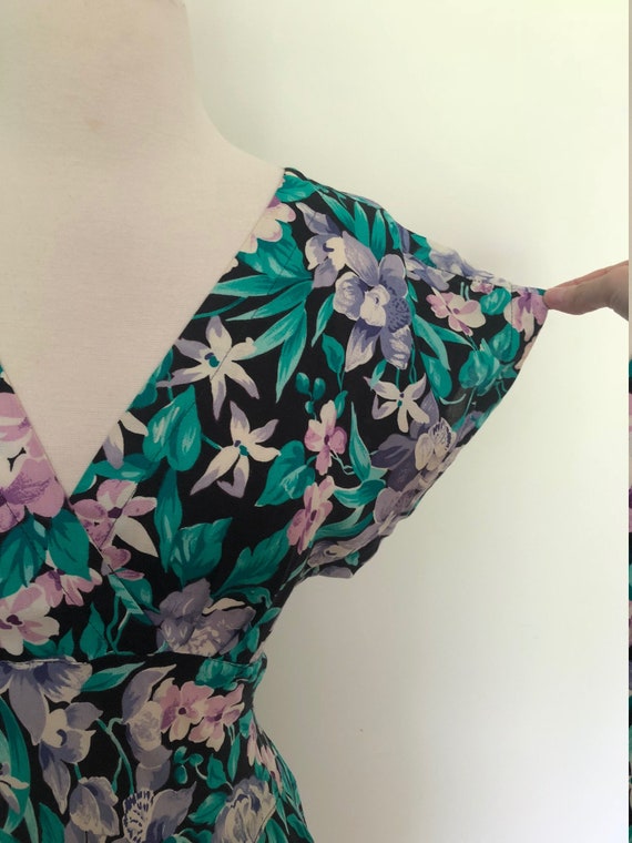 VIntage Purple and green floral dress/80s/Small - image 2