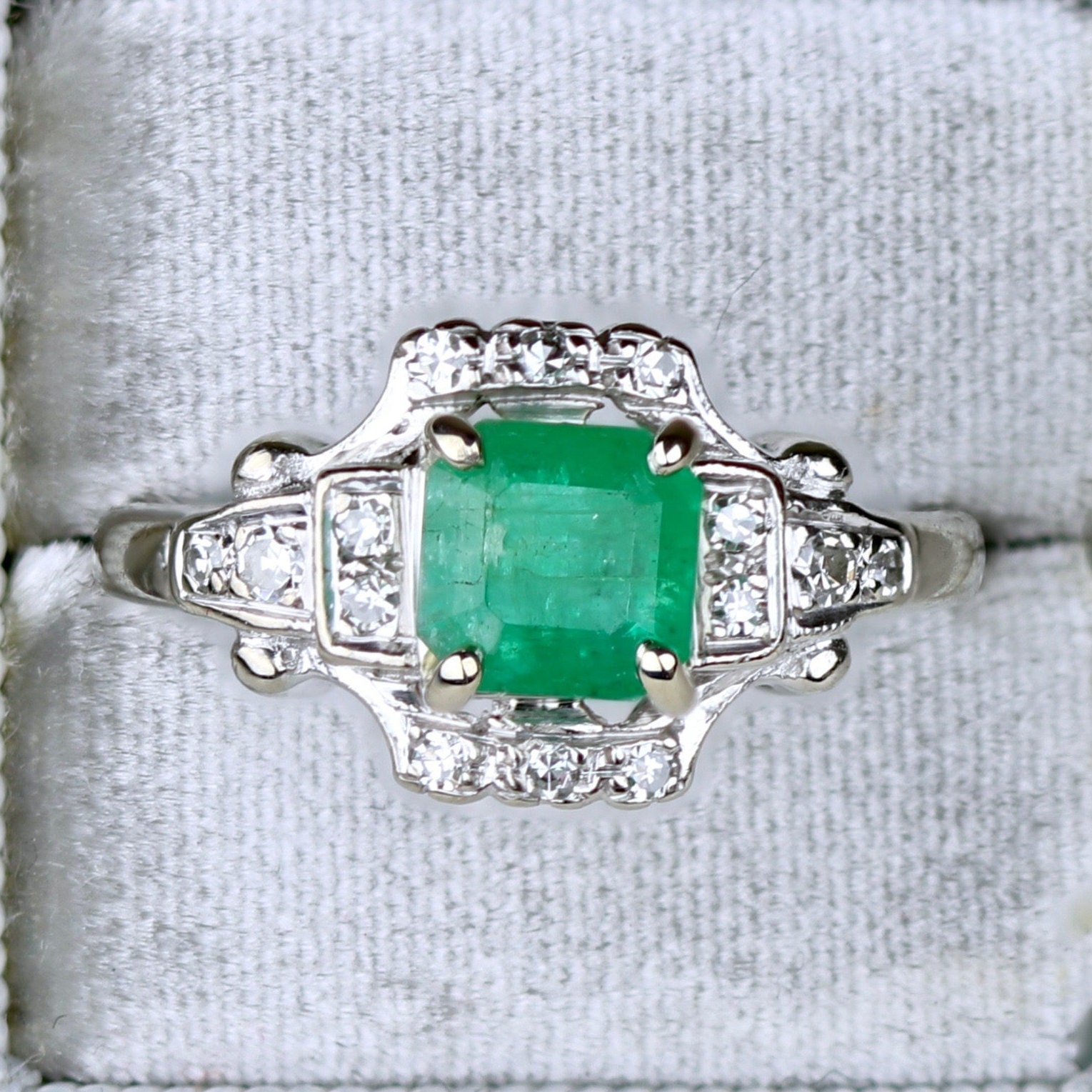 1.05ct Asscher Cut Columbian Green Emerald in an Art Deco / | Etsy