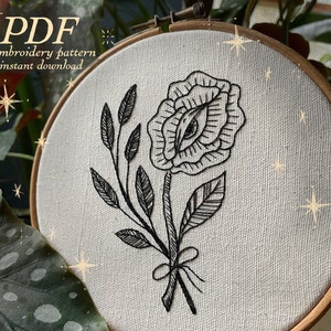 All Seeing Flower | Spooky Eye Flower Embroidery design | Creepy Cottagecore | Hand Embroidery Pattern PDF Download