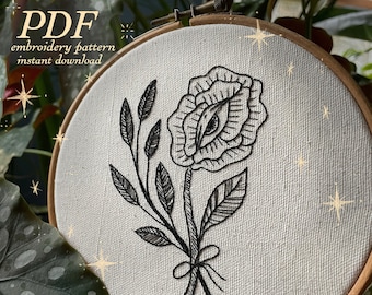 Flor que todo lo ve / Diseño de bordado de flores de ojos espeluznantes / Cottagecore espeluznante / Patrón de bordado a mano Descargar PDF