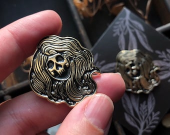 Skull Witch brass enamel pin | Spooky pins | gothic pins