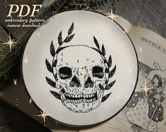 Patrón de bordado a mano de calavera conjunta / PDF espeluznante Patrón de bordado de descarga instantánea / Decoración gótica