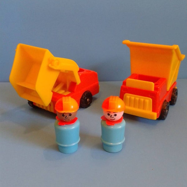 Vintage Fisher Price Little People " #343 Lift & Load Construction Workers " 1970's