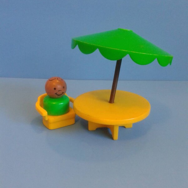 Vintage Fisher Price Little People " AA Boy w/ Umbrella & Chair " 1970's