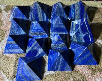 Handmade Polished Lapis Lazuli Pyramids – Gemstone Lot of 14