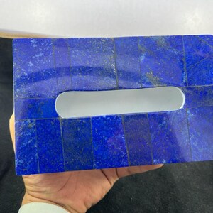 Scatola per fazzoletti in lapislazzuli, decorazione per scatola in lapislazzuli, scatola per fazzoletti per casa e ufficio, 12x20,5x5,7 cm, scatola per fazzoletti in lapislazzuli e marmo bianco di alta qualità