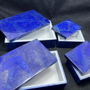 Lapis lazuli box,  Lapis lazuli gift box ,lapis  and white Marble Mosaic Jewelry boxes different size, set of 4 Jewelry Boxes,