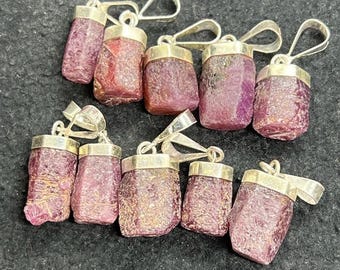 Handmade Madagascar Ruby Pendant, Raw Pink Crystal, Sterling Silver