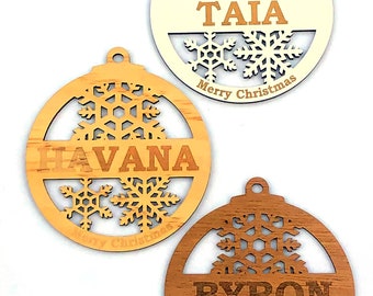 Australia Personalised Christmas Engraved Bauble Wooden Snowflake Xmas Gift Laser Cut