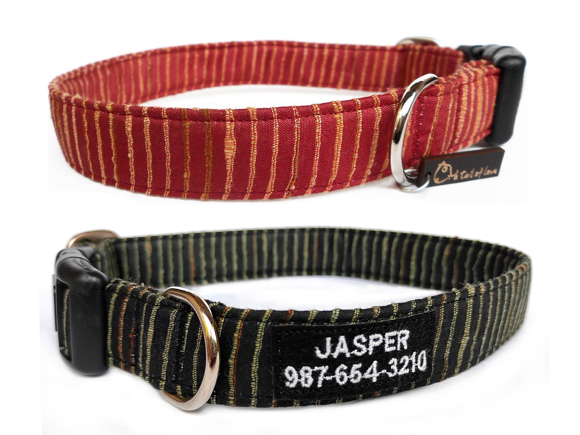 Custom ID silk blend dog collar/ rustic silk woven dog collar/ Etsy