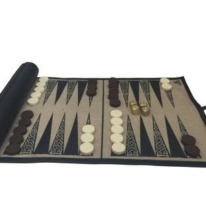 Backgammon and Checkers Roll up Leather Travel Set. image 3