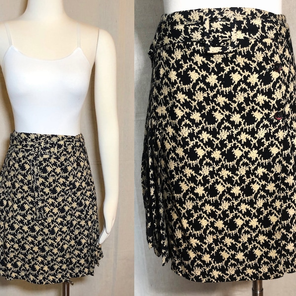 90s Black / Tan Pleated Mini Skirt XS