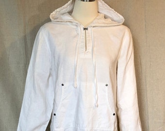 White Linen Beach Hoodie Baja Top M