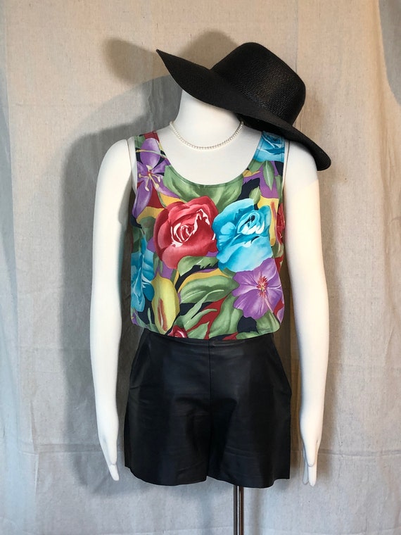 90s Tropical Floral Silk Tank Top L - image 2