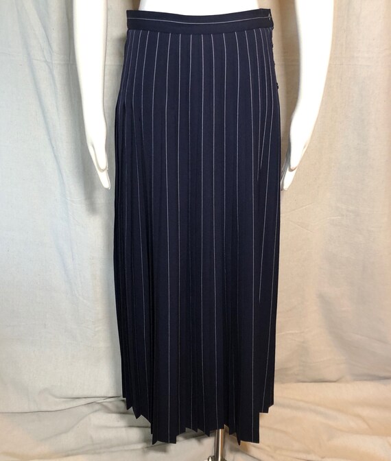 80s 90s Jaeger Navy Wool Pleated Maxi Skirt 12 M/L - image 3