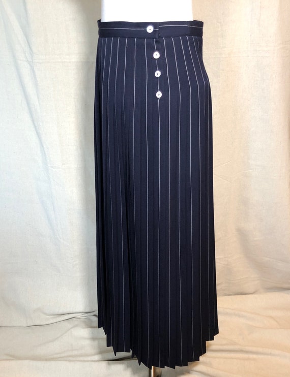 80s 90s Jaeger Navy Wool Pleated Maxi Skirt 12 M/L - image 4