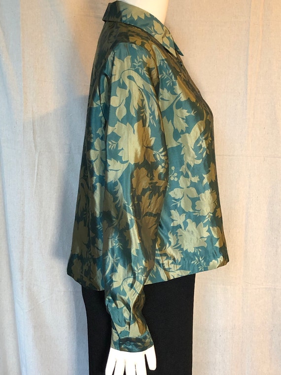 90s Green Silk Floral Blouse Boxy M / L - image 7