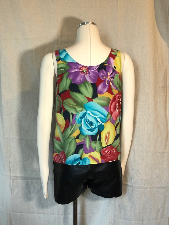 90s Tropical Floral Silk Tank Top L - image 4