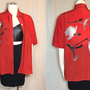 90s Rust Abstract Silk Blouse L