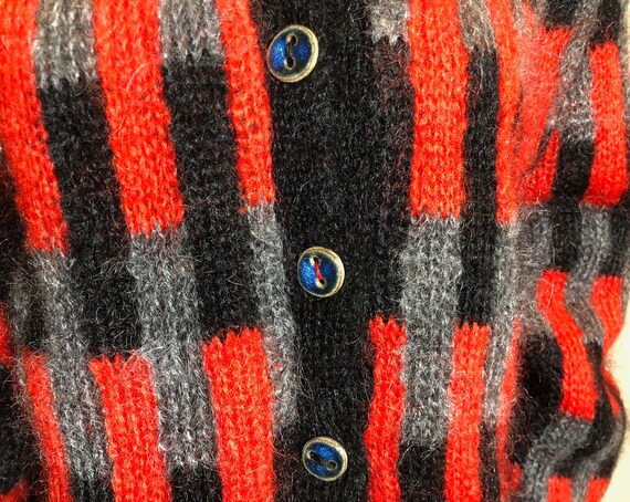 90s Red Gray Black Mohair Cardigan M - image 4