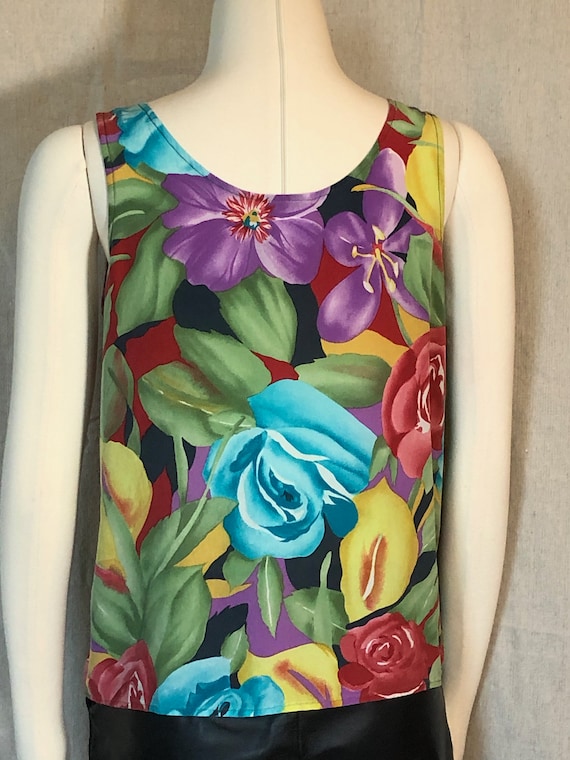 90s Tropical Floral Silk Tank Top L - image 5