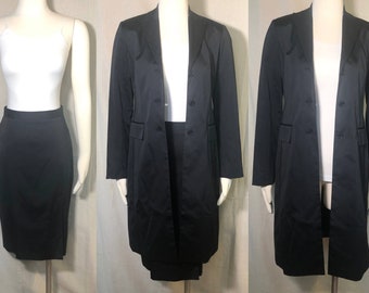 Traje de satén negro BCBG de los años 00, 2 chaquetas, talla XS/S, 2 chaquetas y 4 faldas