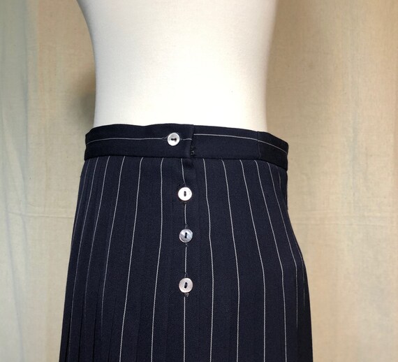 80s 90s Jaeger Navy Wool Pleated Maxi Skirt 12 M/L - image 6