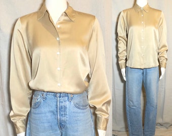 90s Talbots Gold Silk Blouse 6 / S/M