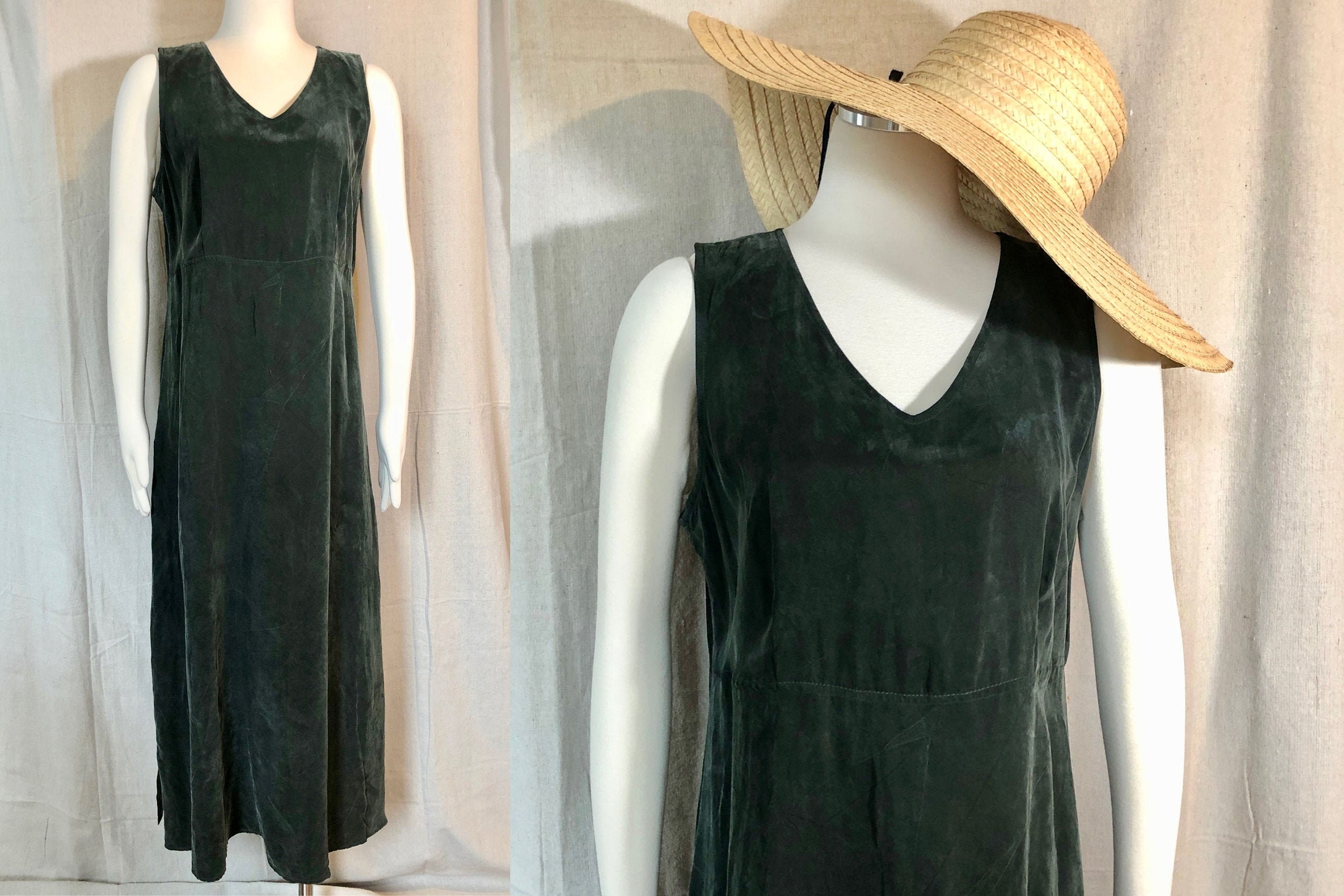 90s Forest Green Sleeveless Maxi Dress M / L