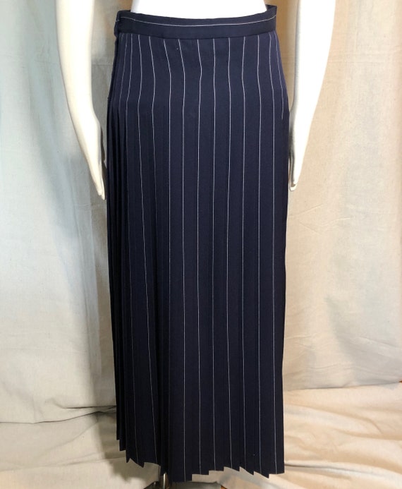 80s 90s Jaeger Navy Wool Pleated Maxi Skirt 12 M/L - image 7