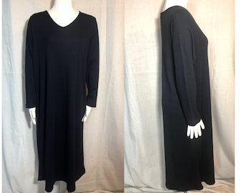 90s Black Ribbed Oversized Dress L