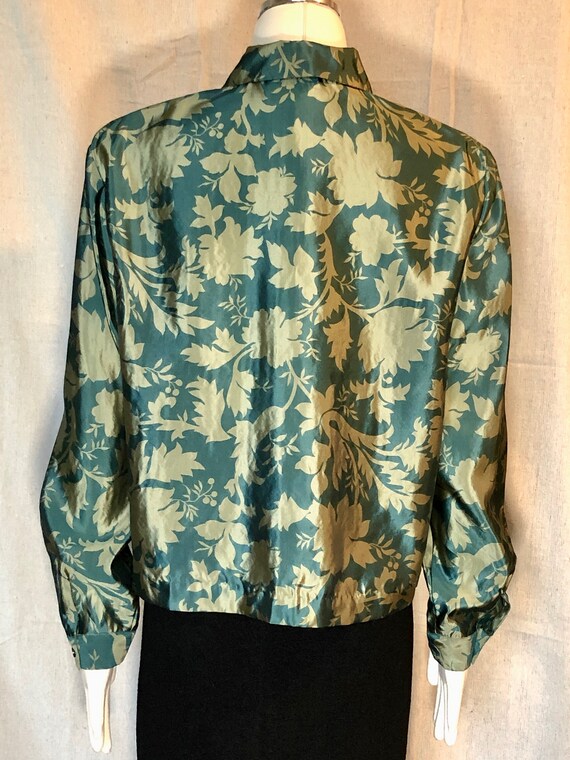 90s Green Silk Floral Blouse Boxy M / L - image 6