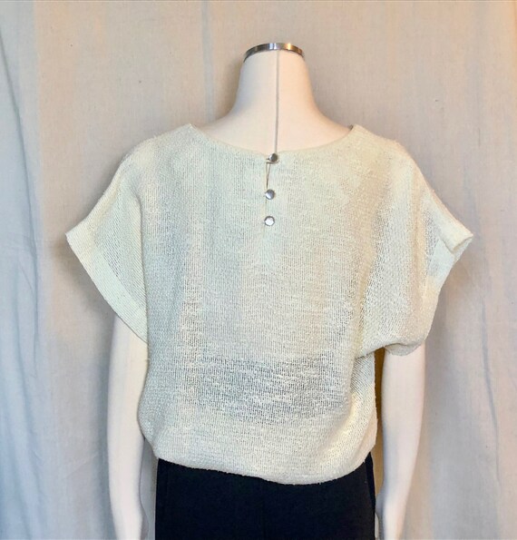 70s 80s Cream Drawstring Top M - image 6