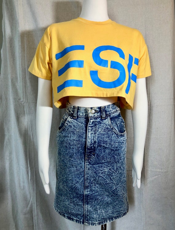 80s 90s Acid Wash Denim Pencil Skirt S - image 1