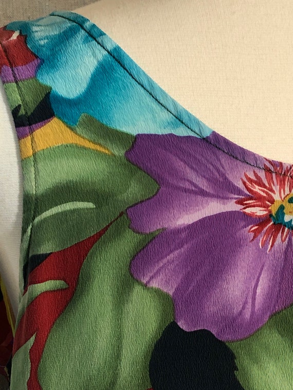 90s Tropical Floral Silk Tank Top L - image 6