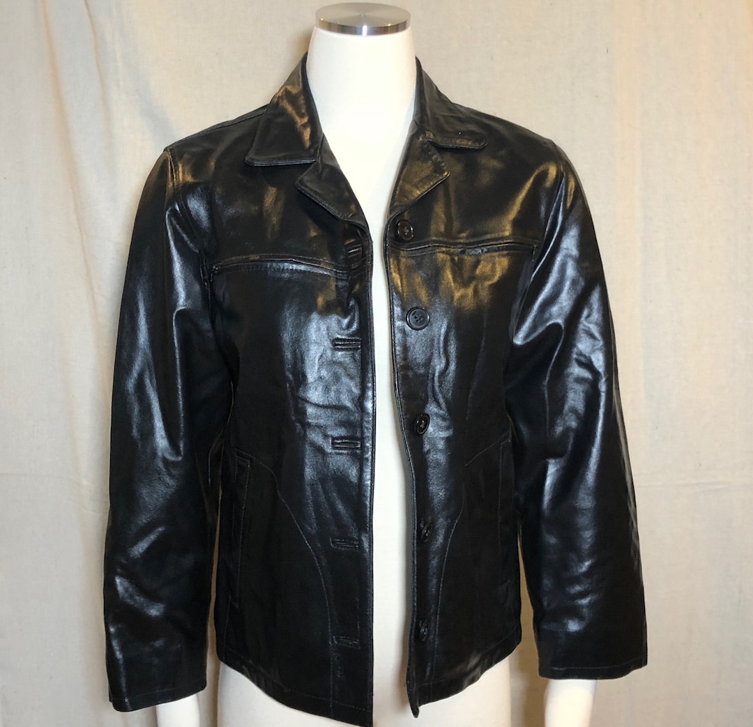90s Gap Black Leather Jacket S - Etsy