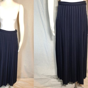 80s 90s Jaeger Navy Wool Pleated Maxi Skirt 12 M/L